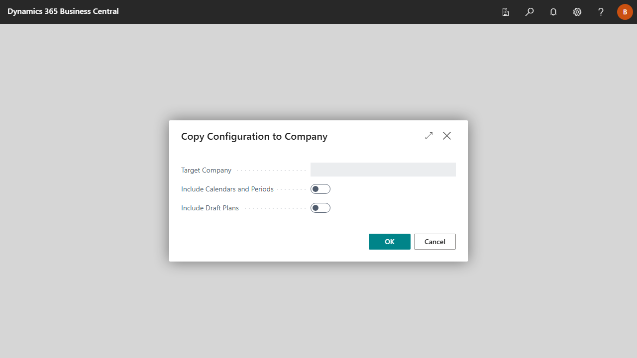 Copy Configuration to Company dialog