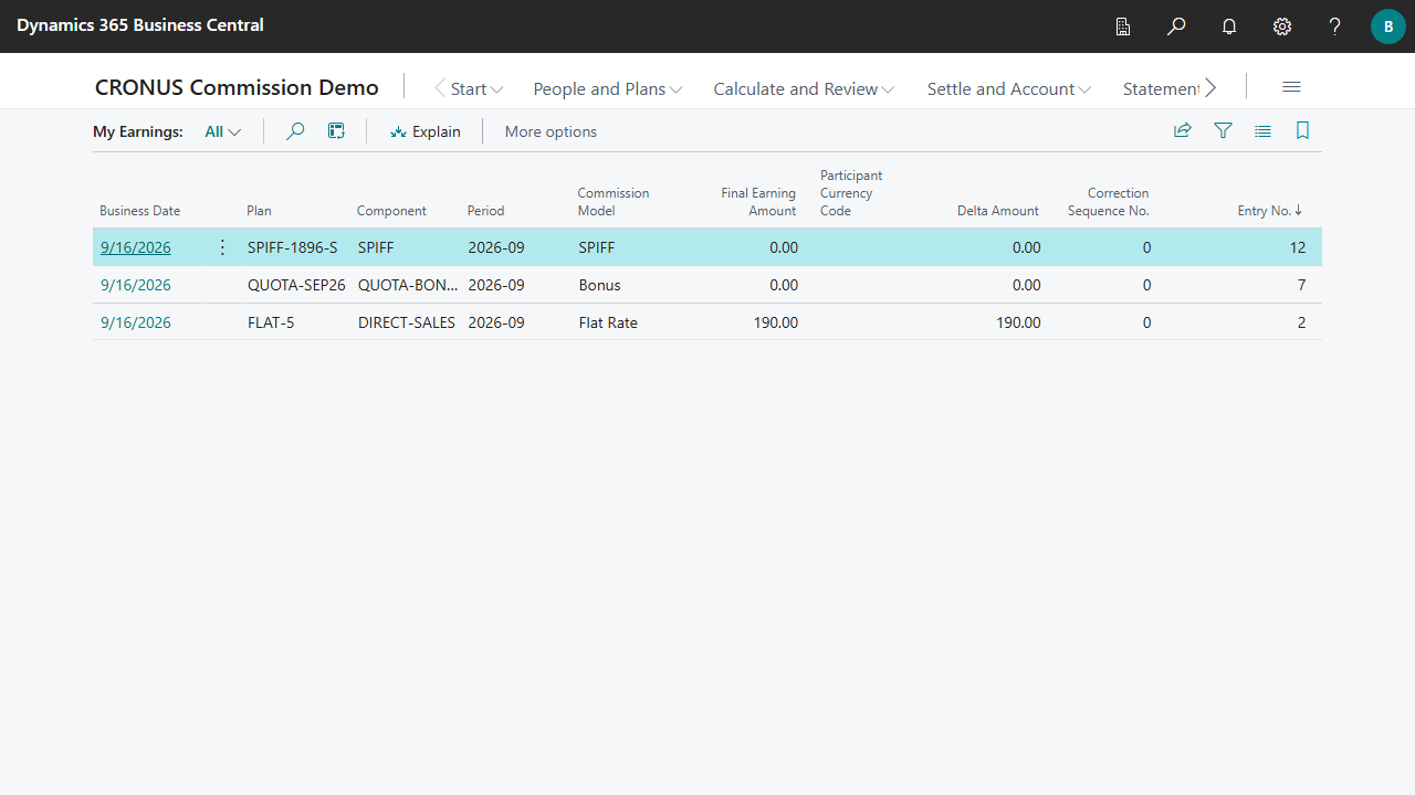 My Earnings page for John Roberts listing his earnings by plan, component and period