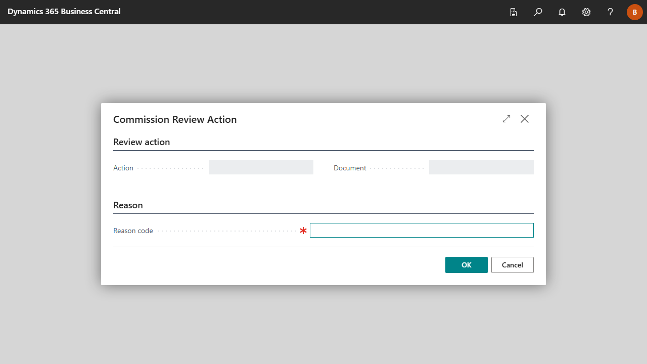 Commission Review Action dialog for submitting a dispute