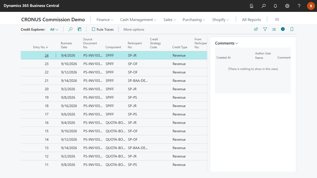 Credit Explorer list with primary and additive credits
