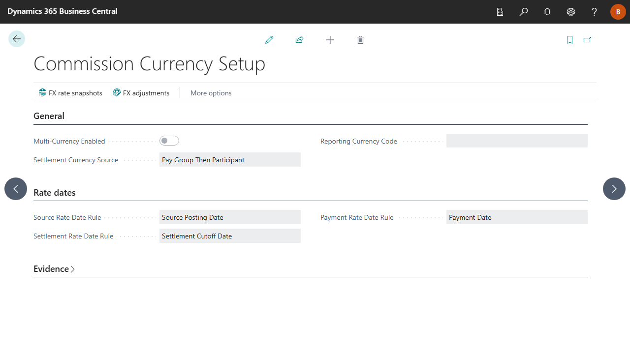 Commission Currency Setup card