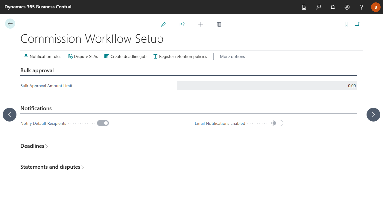 Commission Workflow Setup card
